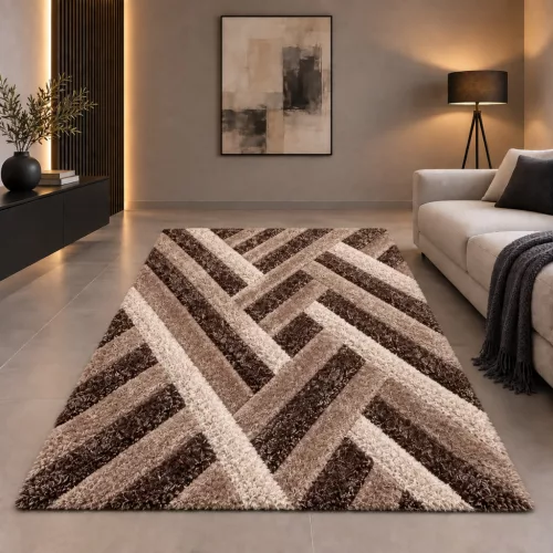 Diamonds Carpet  3d Shaggy 5cm 302A  (barna-bézs) 120x170cm szőnyeg