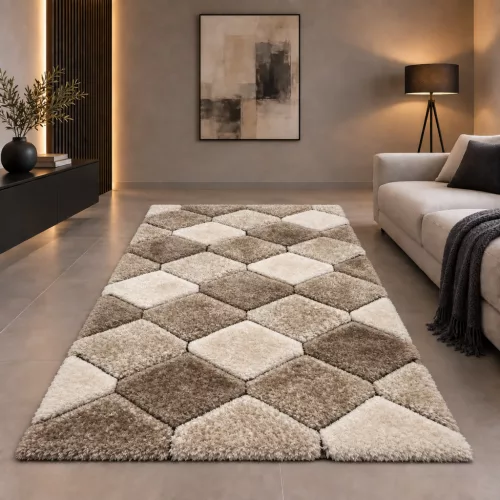 Diamonds Carpet  3d Shaggy 5cm 420  (barna-bézs) 120x170cm szőnyeg