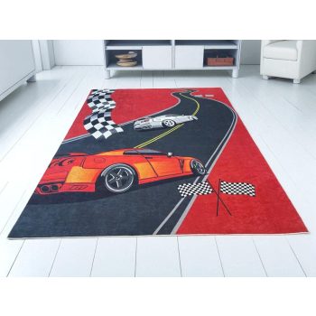 Piros autós mintás gyerekszőnyeg 130x180 cm
