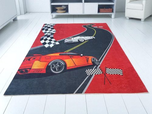 Piros autós mintás gyerekszőnyeg 130x180 cm